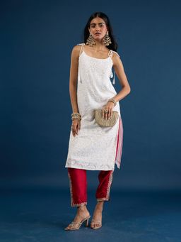 Gajra Gang - White Chikankari Strappy Kurta Trousseau Tijori