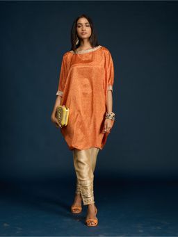 Gajra Gang - Orange Chinon Bandhani Kaftan Kurta Trousseau Tijori