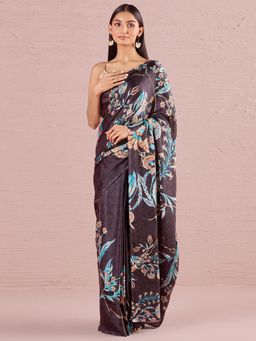 Navyasa By Liva - Black Liva Crepe Floral Print Saree with Unstitched Blouse