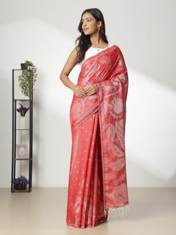 Navyasa By Liva - Red Liva Jacquard Saree with Unstitched Blouse