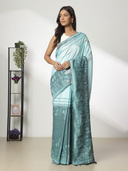 Navyasa By Liva - Sky Blue Liva Jacquard Saree with Unstitched Blouse