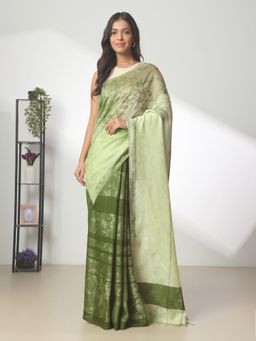 Navyasa By Liva - Green Liva Jacquard Saree with Unstitched Blouse