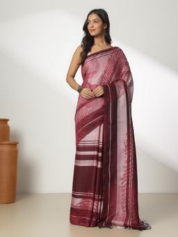 Navyasa By Liva - Maroon Liva Jacquard Saree with Unstitched Blouse