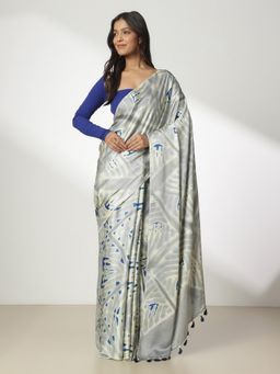 Navyasa By Liva - Blue Liva Satin Geometric Print Saree with Unstitched Blouse