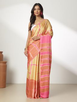 Navyasa By Liva - Pink Liva Satin Geometric Print Saree with Unstitched Blouse
