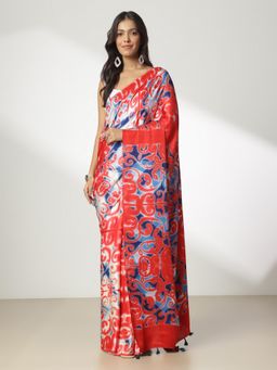 Navyasa By Liva - Multicolor Liva Satin Geometric Print Saree with Unstitched Blouse