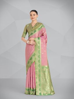 Monjolika Fashion - Mauve Pink Color Weaving Banarasi Tissue Silk Classic Saree with Unstitched Blouse