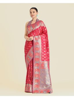 Monjolika Fashion - Pink Color Weaving Banarasi Silk Traditional Saree with Unstitched Blouse