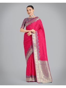 Monjolika Fashion - Banarasi Silk Pink Color Weaving Designer Saree with Unstitched Blouse