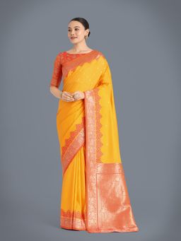Monjolika Fashion - Banarasi Silk Yellow Color Weaving Designer Saree with Unstitched Blouse