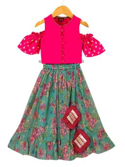 TWISHA - Woven Half Sleeves Printed Top with Lehenga