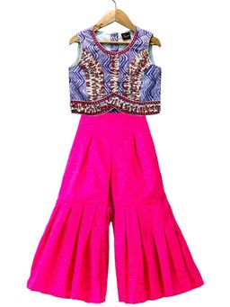 TWISHA - Lavender with Pink Woven Cotton Sleeveless Printed Top with Palazzo