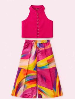 TWISHA - Woven Chanderi Sleeveless Solid Top with Palazzo