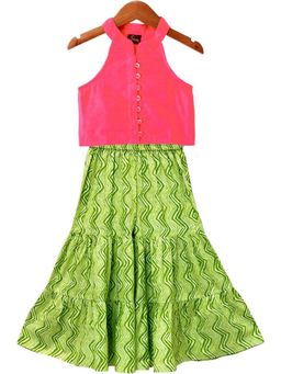 TWISHA - Woven Chanderi Sleeveless Solid Top with Palazzo