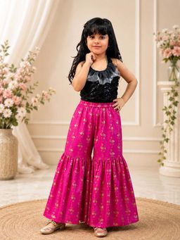 TWISHA - Woven Sleeveless Embellished Top with Sharara