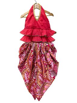 TWISHA - Woven Cotton Sleeveless Solid Top with All Over Printed Dhoti Pant