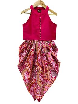 TWISHA - Woven Chanderi Sleeveless Solid Top with Dhoti Pant