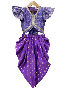 TWISHA - Purple Woven Half Sleeves Embellished Top with Dhoti Pant