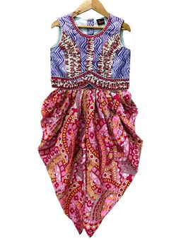 TWISHA - Woven Cotton Sleeveless Printed Top with Dhoti Pant