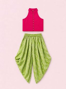 TWISHA - Woven Chanderi Sleeveless Solid Top with Dhoti Pant