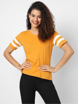 PINACOLADA - Women Solid Mustard Stylish Casual T-Shirt