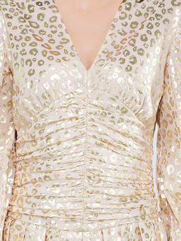 Attic Salt - Gold Leopard Patch Ruched Pleated Cocktail Dress