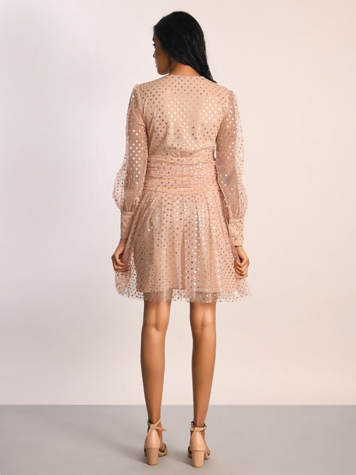 Buy Attic Salt Rose Pink Gold Polka Dots Mesh Dress Online