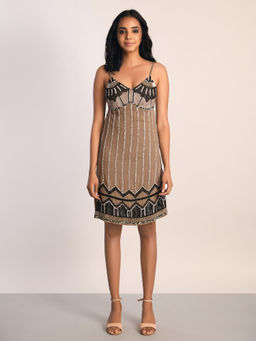 Attic Salt - Nude Embroidered Slip Dress