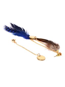 Blueberry - Gold Mis-Match Feather Drop Earrings