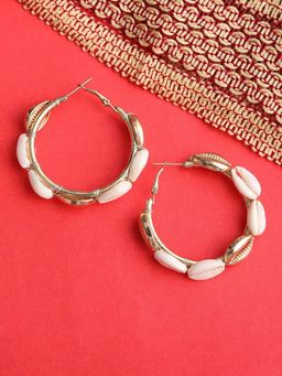Blueberry - Gold Plated Shell Detailing Hoop Earrings