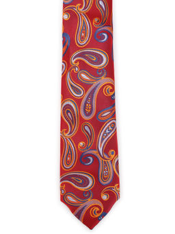 Calvadoss - Red Premium Paisley Design Woven Broad Tie