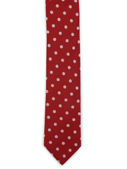 Calvadoss - Red Premium Polka Dots Design Woven Broad Tie