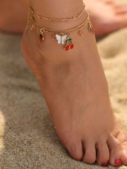 Jewels Galaxy - Multi-Color Gold Plated Layered Anklet (Set of 3)