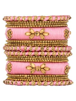 Peora - Traditional Gold Plated Wedding Chura Chuda Bangles Set Jewellery - Pink-Pack of 2
