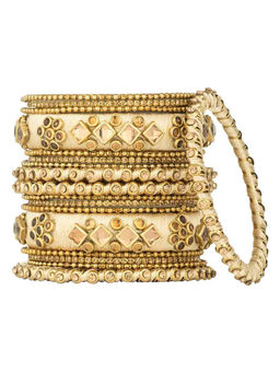 Peora - Traditional Wedding Silk Thread Kundan Chuda Set Jewellery - Cream-Pack of 2