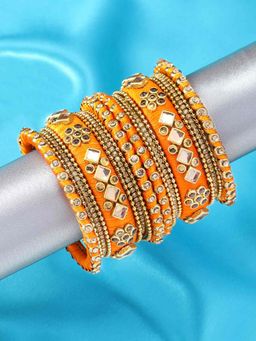 Peora - Traditional Wedding Silk Thread Kundan Chuda Set Jewellery - Orange-Pack of 2