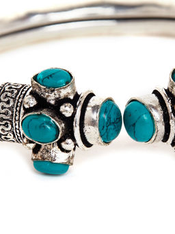 PANASH - Oxidised Silver-Plated Turquoise Kada Bracelet