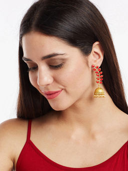 PANASH - Gold-Plated & Red Handcrafted Dome-Shaped Jhumkas