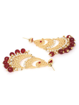 PANASH - Gold-Toned & Red Crescent Shaped Chandbalis