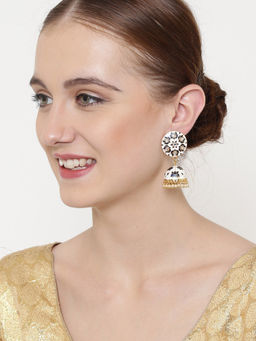 PANASH - White & Gold-Toned Kundan Meenakari Dome Shaped Jhumkas