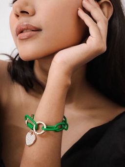 Pipa Bella by Nykaa Fashion - Green Heart Link Resin Bracelet