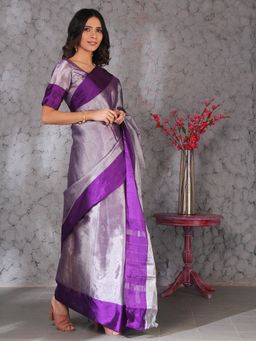 SHADES OF FAASHION - Purple Tissue Silk Solid Saree With Unstitched Blouse