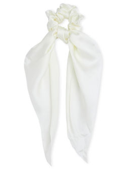 ToniQ - Off White Satin Hair Scrunchie Scarf Rubber Band For Women - AWXXH105