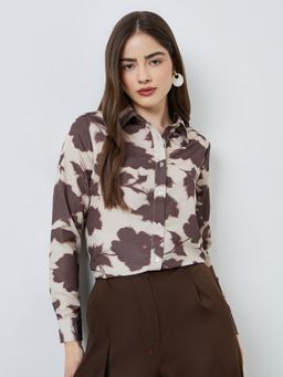 Styli - Women Brown Floral Printed Long Sleeves Shirt