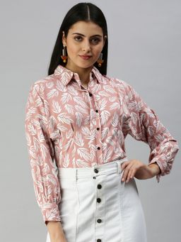 SHOWOFFFF - Women Slim Fit Kimono Sleeves Mauve Graphic Shirt