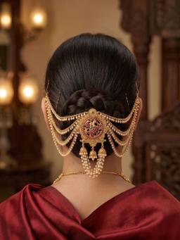 Niscka - Classic Gold Plated Peacock Sheeshphool Juda Accessory