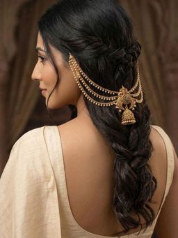 Niscka - Gold Plated Ruby Studded Sheeshphool Kundan Juda Accessory