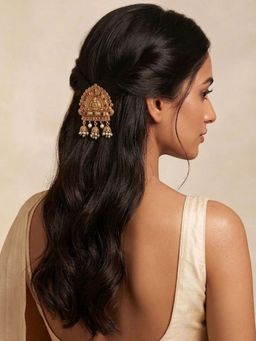 Niscka - Pink and Green Stones Ethnic Laxmi Hair Bun Juda Pin Beads