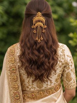 Niscka - Ethnic Gold Plated Laxmi Design Juda Pin with Ruby Stones Hair Bun Accessory