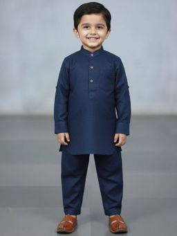 The Magic Wand - Boys Navy Solid Pathani Kurta And Pyjama Set
